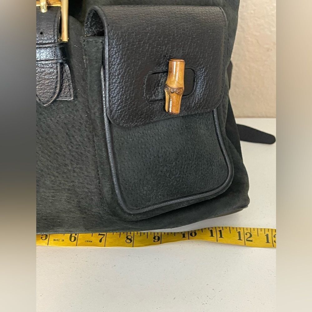 Gucci Black Suede Backpack with Bamboo Details - Picture 11 of 15